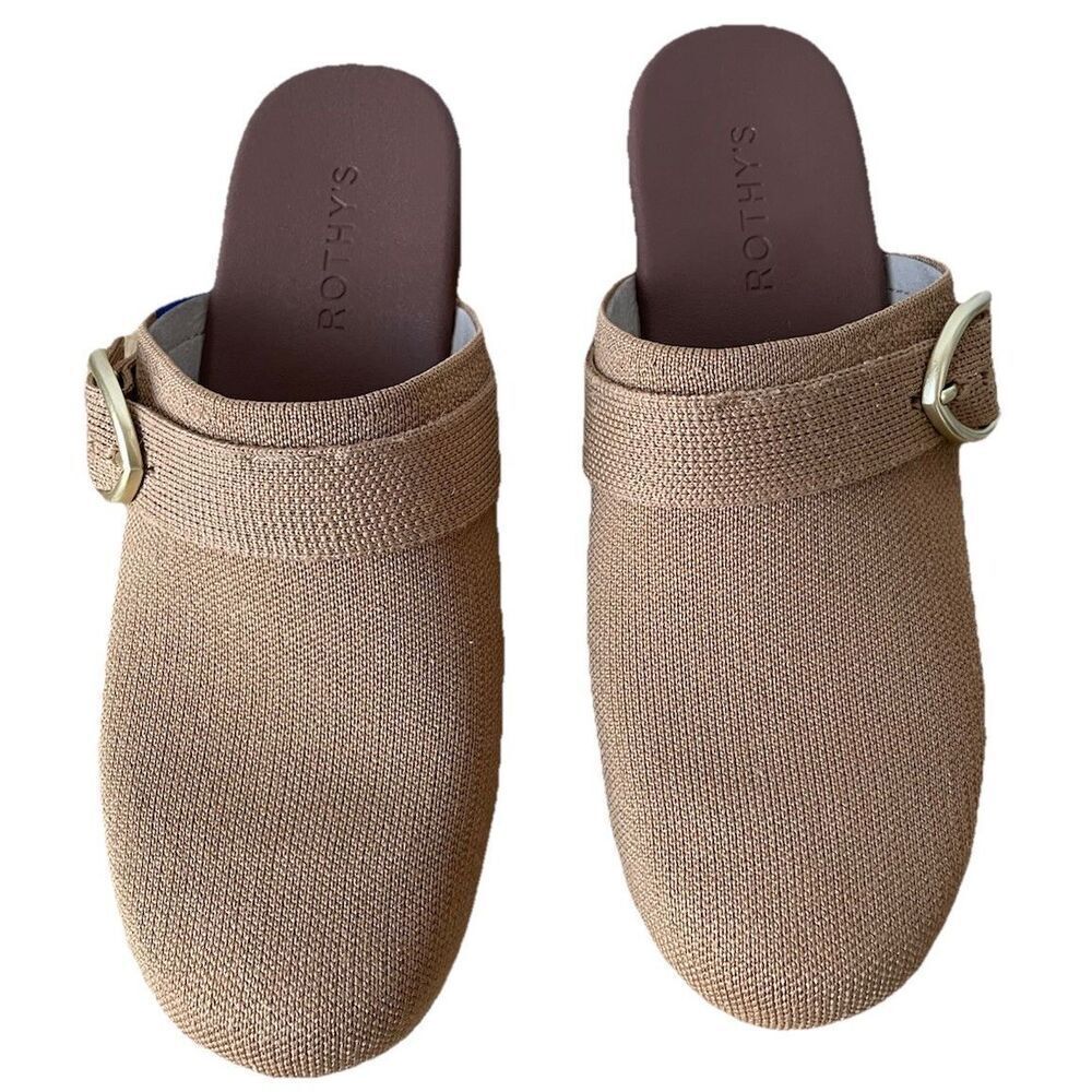 Rothy's The Buckle Clog Wren Boucle Tan Camel Women's Size 9.5 Mule Wedge Shoes - Picture 5 of 7